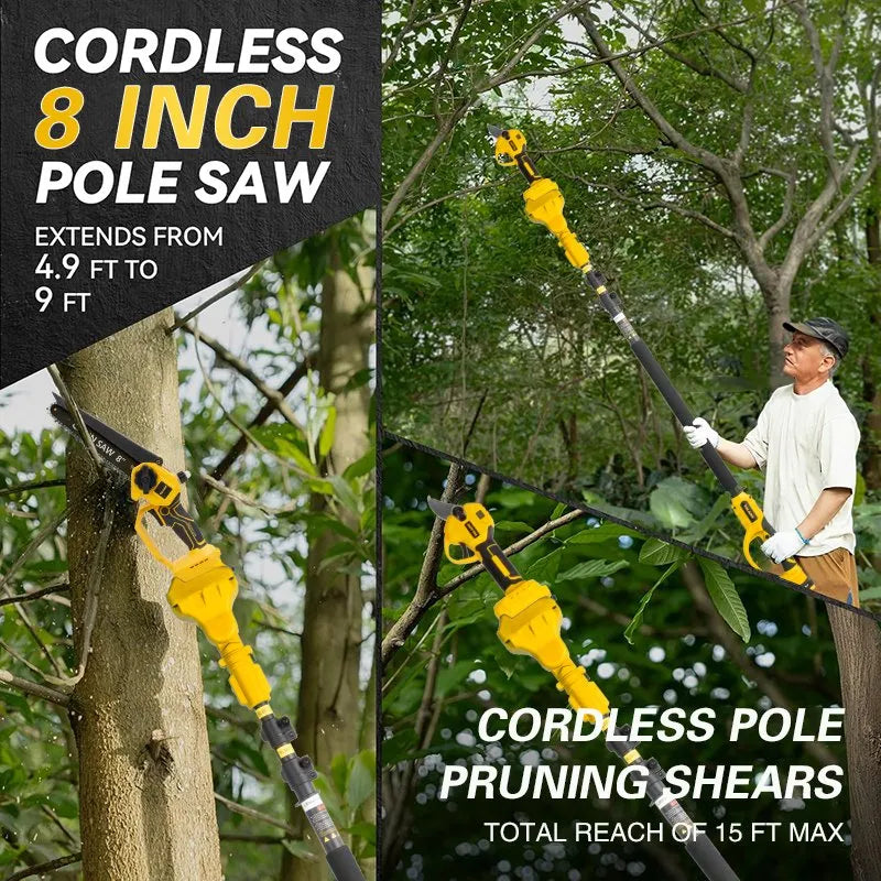 Mini Chain saw Cordless Power Chain Saws 8" with Extension Pole & Battery System