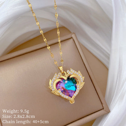 Mystic Big Heart Gold Crystal Necklace