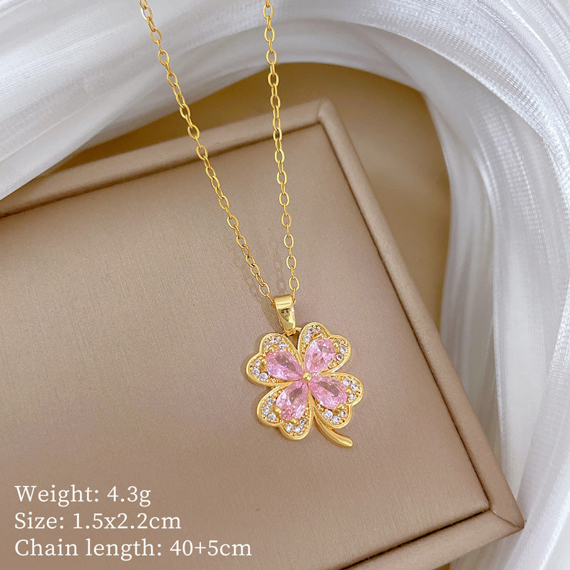 Sakura Clover Gold Crystal Necklace