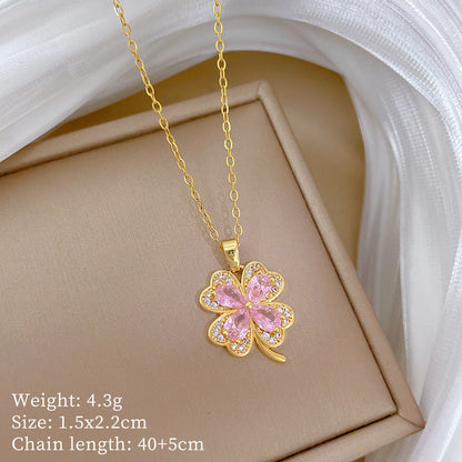 Sakura Clover Gold Crystal Necklace