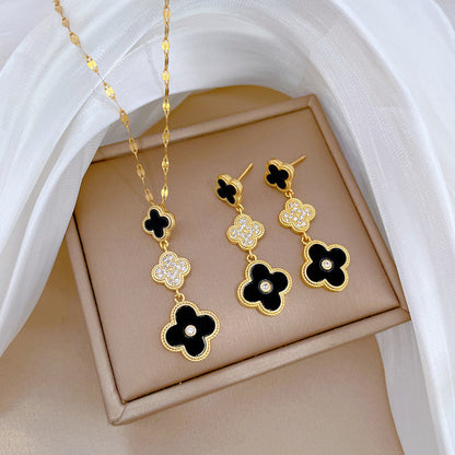 Midnight Clover Gold Necklace & Earrings Set