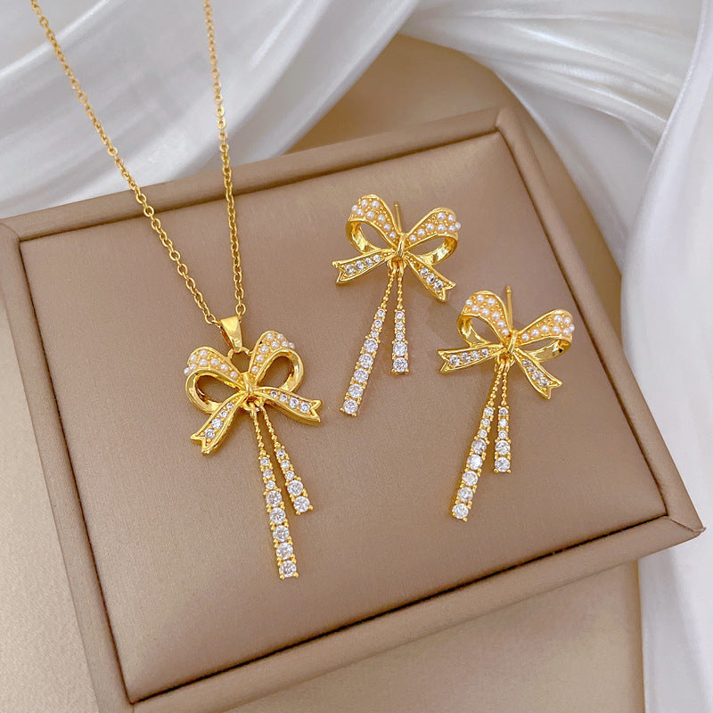Celeste Bow Gold Necklace & Earrings Set