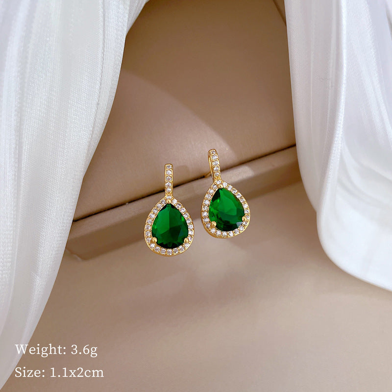 Emerald Teardrop Gold Crystal Earrings