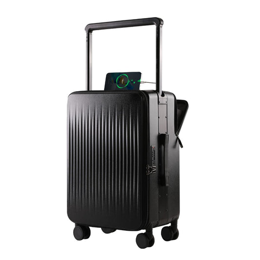 Black Carry On Suitcase - Hard Shell Cabin Luggage with USB Charging | NeoMove | 55 cm