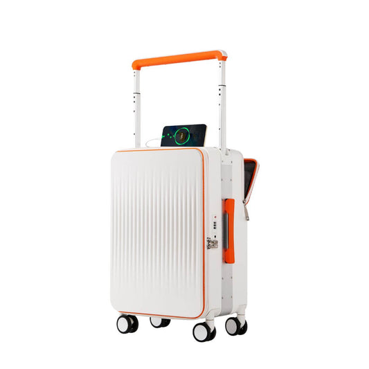 White Carry On Luggage - Hard Case Cabin Suitcase with USB Charging | NeoMove | 55 cm