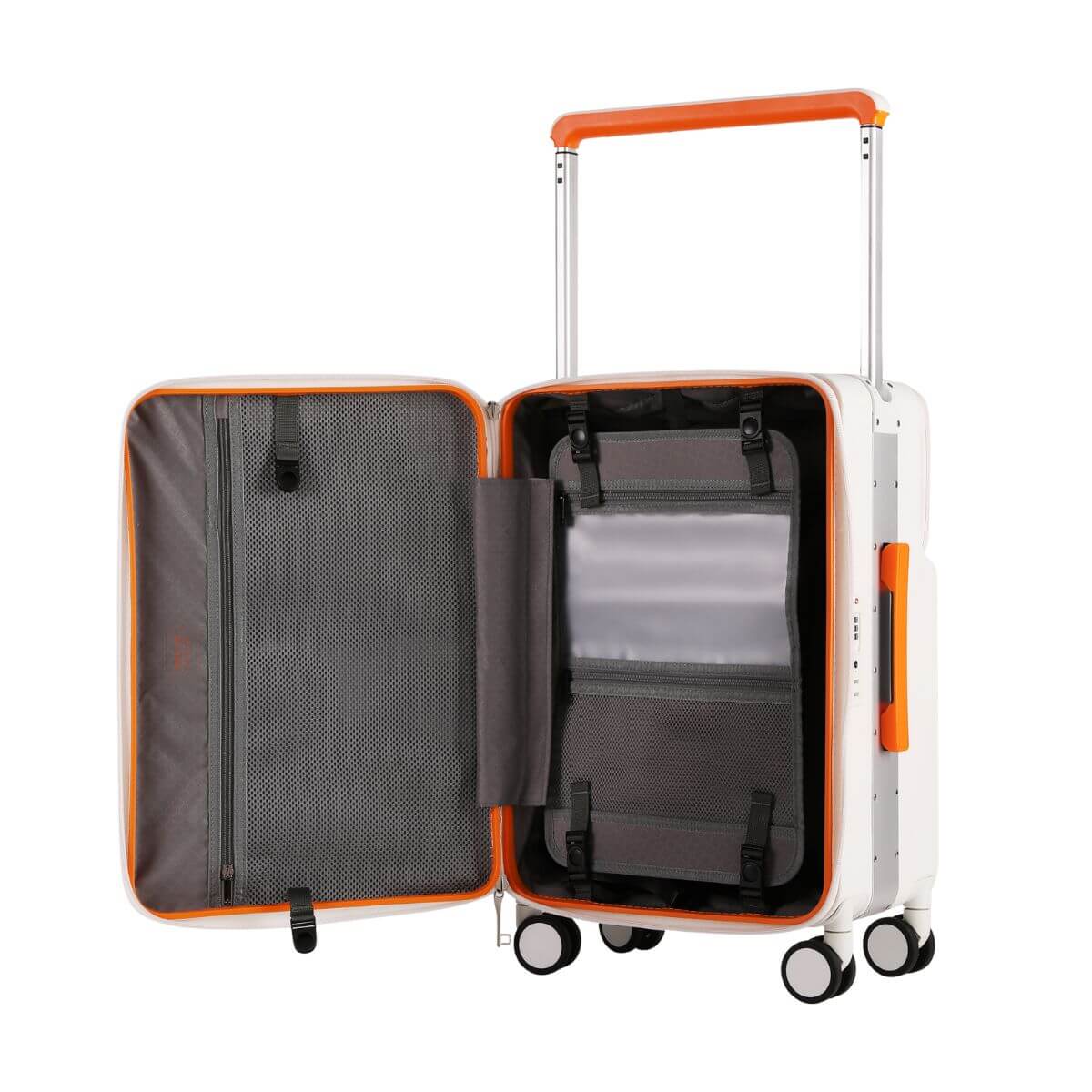White Carry On Luggage - Hard Case Cabin Suitcase with USB Charging | NeoMove | 55 cm