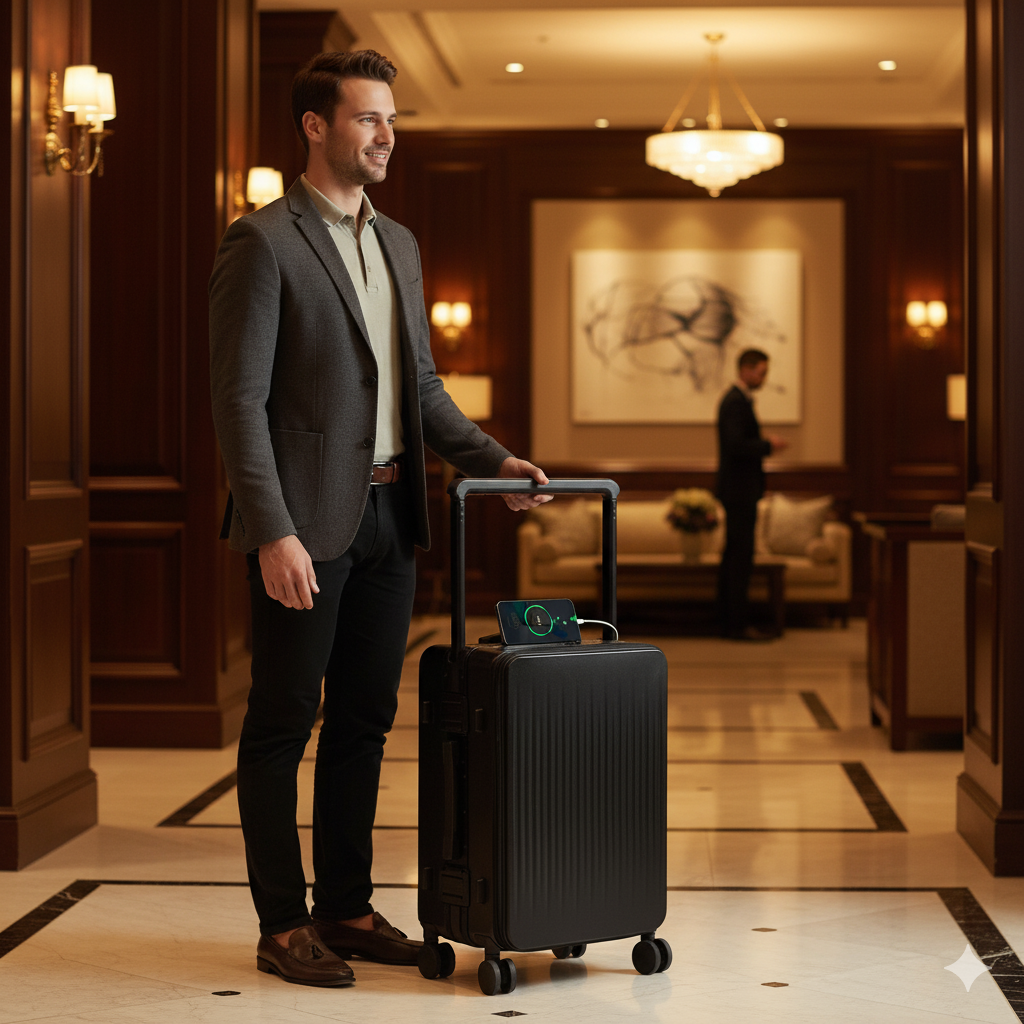 Medium Check In Luggage & Black Hardshell Suitcase with USB Charging | NeoMove | 68 cm