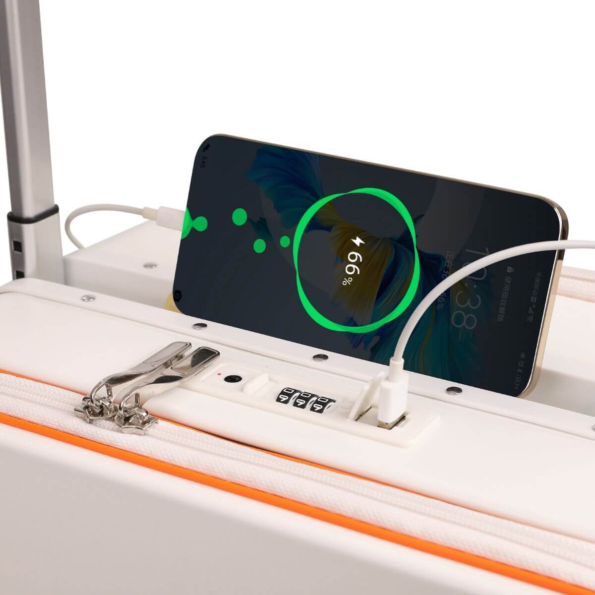 White Hard Case Medium Check In Luggage with USB Charging | NeoMove | 68 cm