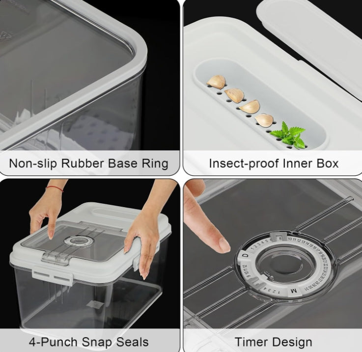 Food Storage Containers Food Storage Bins with Timer Lid for Kitchen
