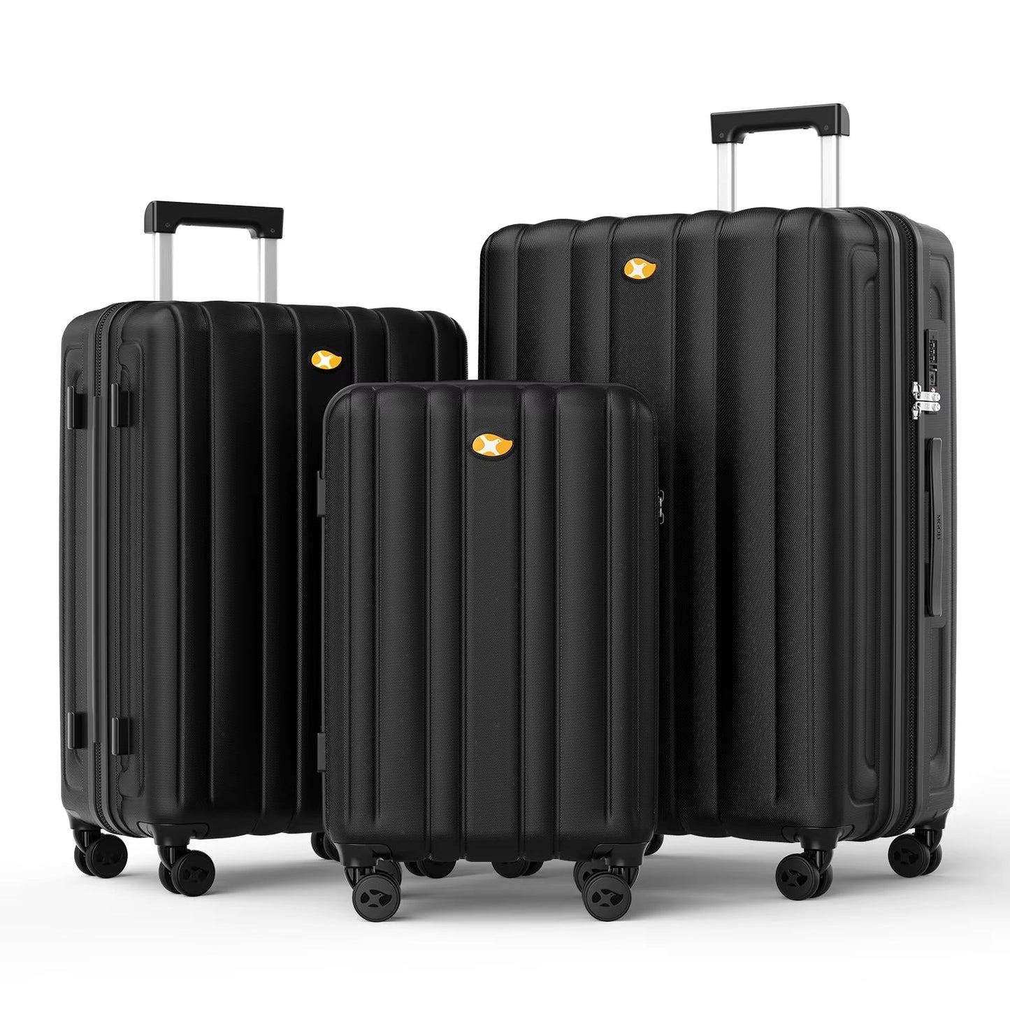 3 Piece Luggage Sets NZ – Lightweight Expandable Hard Shell Suitcase | NordGlide | Black