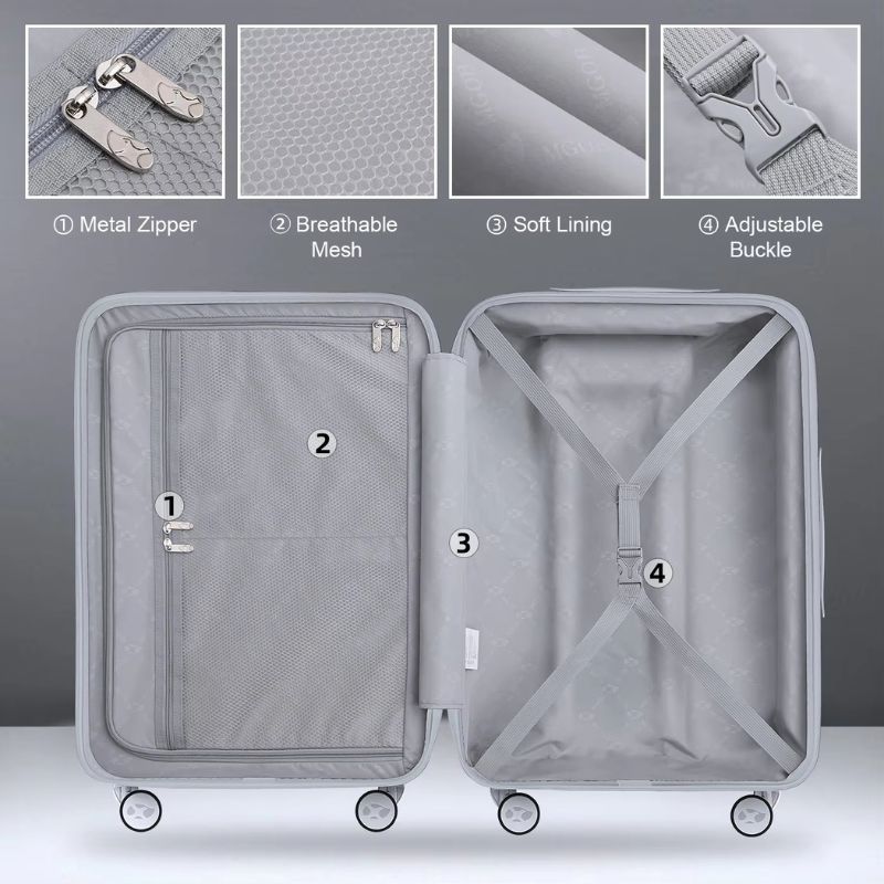 Large Check In Luggage - Lightweight Hard Case Expandable Travel Suitcase | NordGlide | Grey | 76 cm