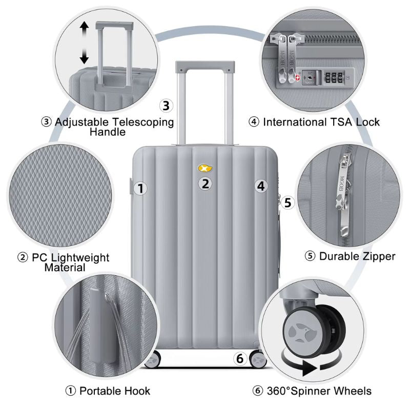 Carry On Luggage - Lightweight HardSide Cabin Suitcase | NordGlide | Grey | 55 cm