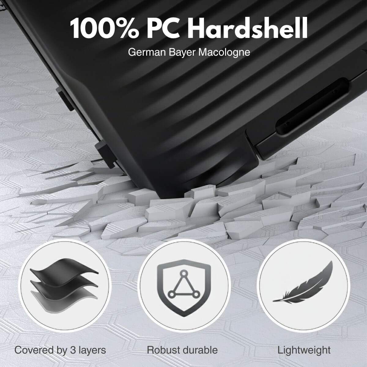 Black Lightweight Carry On Luggage - Hard Shell Cabin Suitcase | NordVault | 55 cm