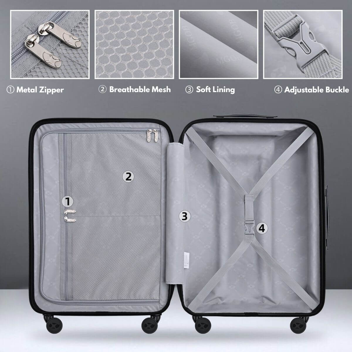 Black Medium Check In Luggage - Lightweight Expandable Hard Shell Suitcase | NordVault | 65 cm