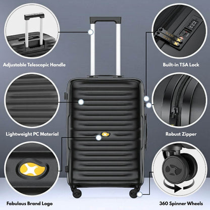Black Medium Check In Luggage - Lightweight Expandable Hard Shell Suitcase | NordVault | 65 cm