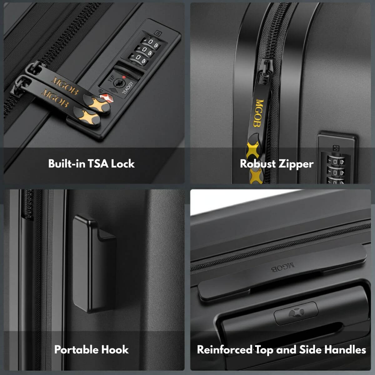 Black Medium Check In Luggage - Lightweight Expandable Hard Shell Suitcase | NordVault | 65 cm