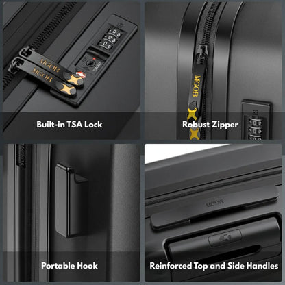 Black Medium Check In Luggage - Lightweight Expandable Hard Shell Suitcase | NordVault | 65 cm