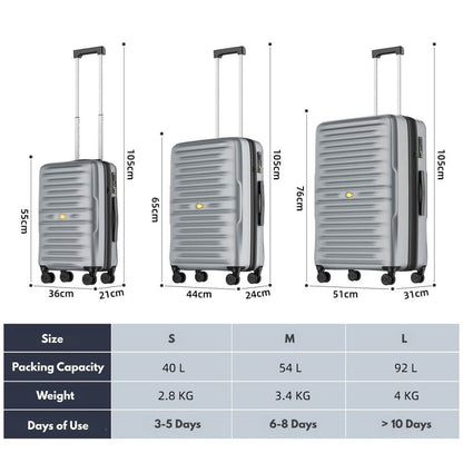 Medium Check In Luggage - Lightweight Hard Shell Expandable Travel Suitcase | NordVault | Silver | 65 cm