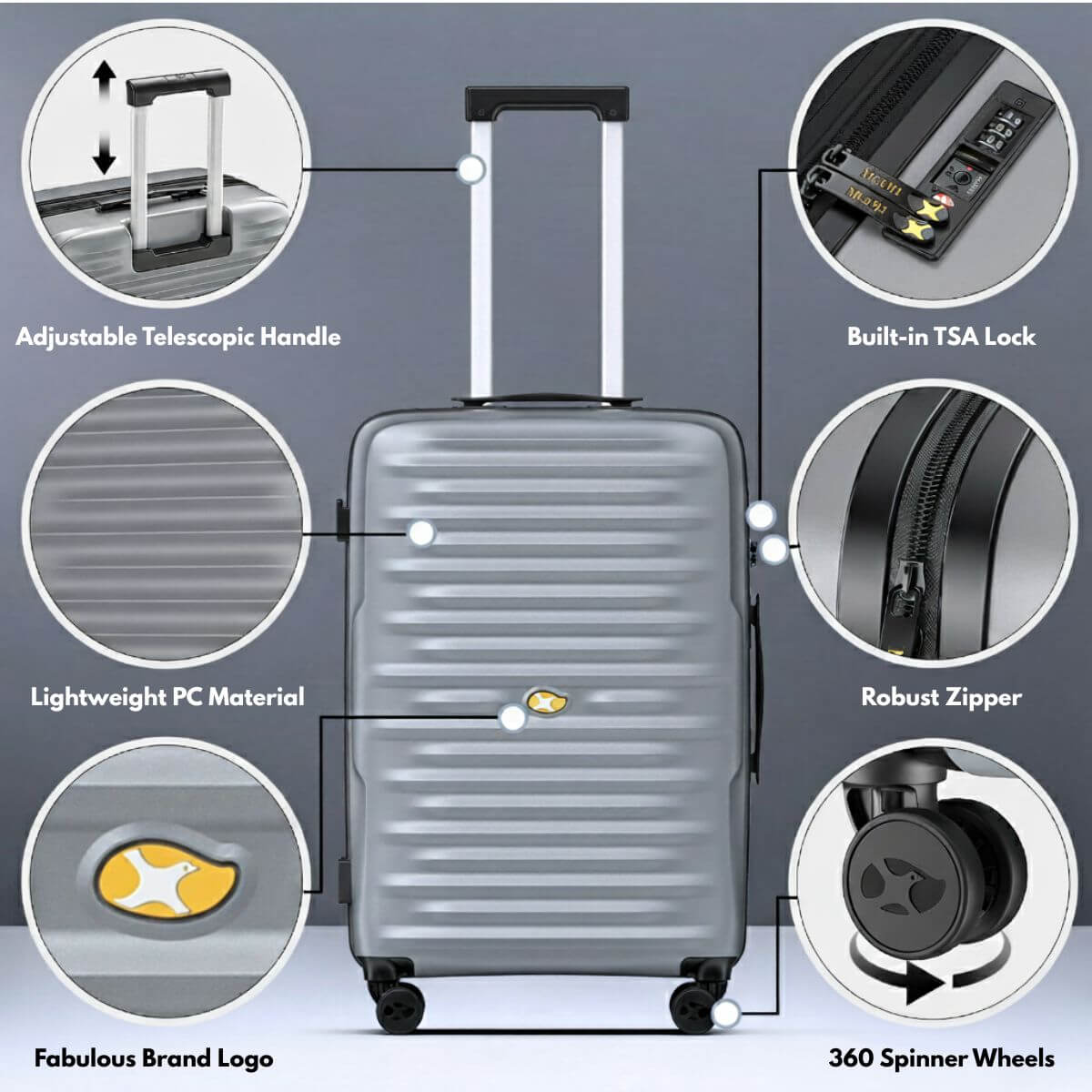 Large Check In Luggage - Lightweight Expandable Hard Case Suitcase - Silver | NordVault | 76 cm
