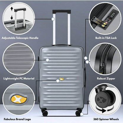 Large Check In Luggage - Lightweight Expandable Hard Case Suitcase - Silver | NordVault | 76 cm