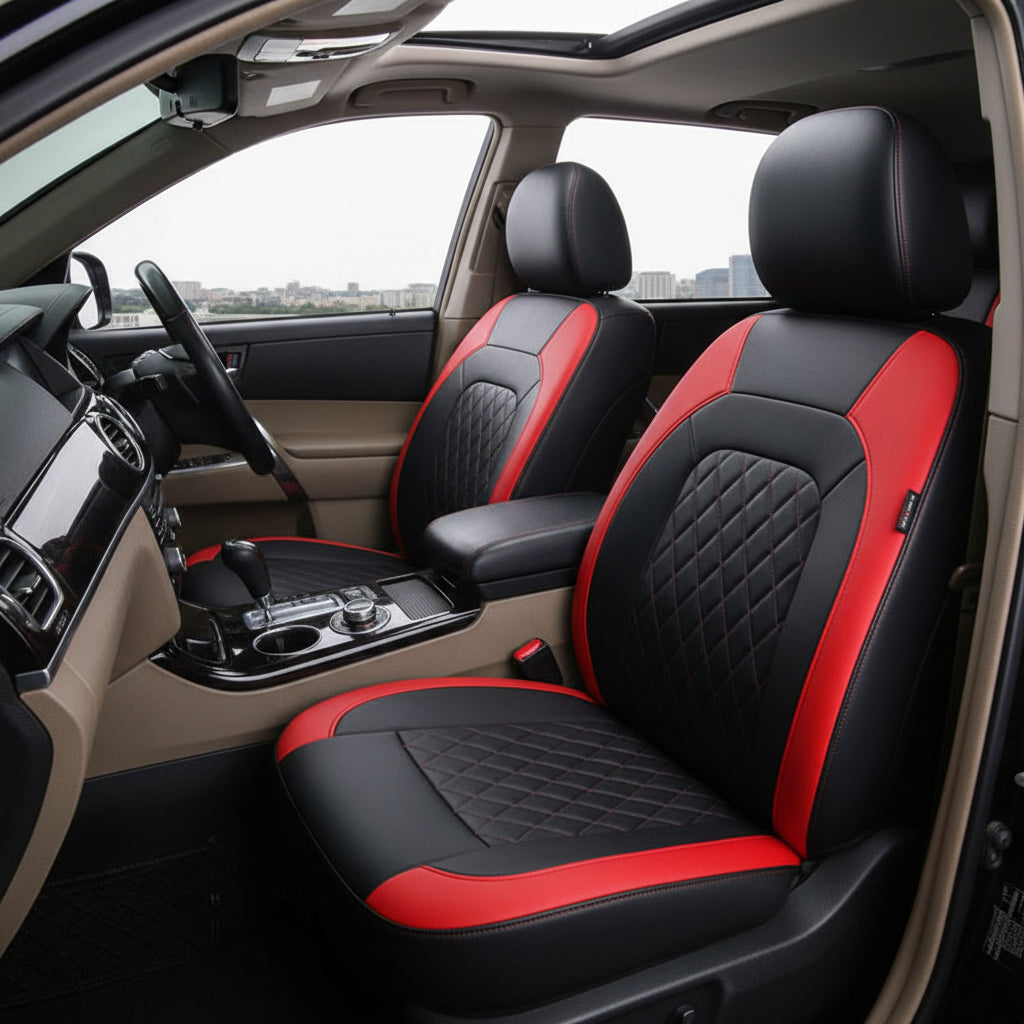 Universal Fit Faux Leather Full Set Black Automotive Seat Covers fits