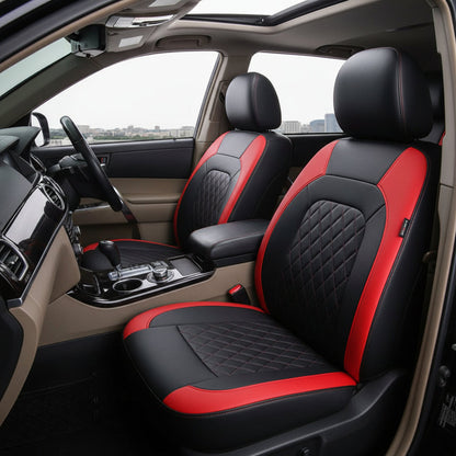 Universal Fit Faux Leather Full Set Black Automotive Seat Covers fits