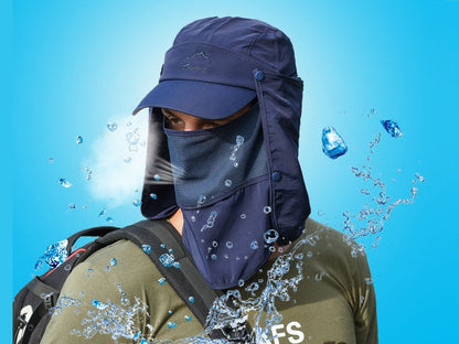 NAVY- Sun Hat Wide Brim Bucket Hats Outdoor Fishing Hiking Cap UV Protection