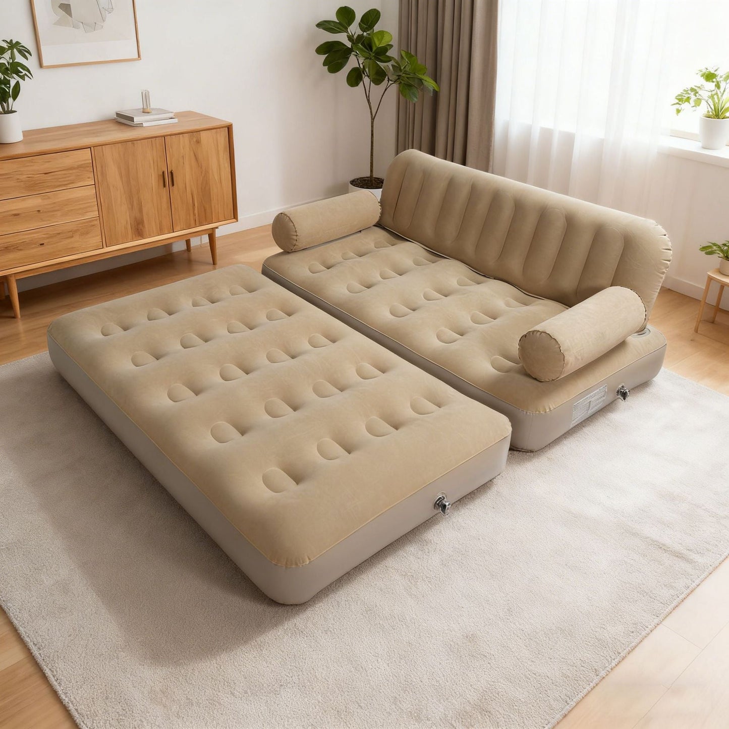2-in-1 Inflatable Sofa Bed – Double Air Couch with High Backrest and Built-in Pump LX9521