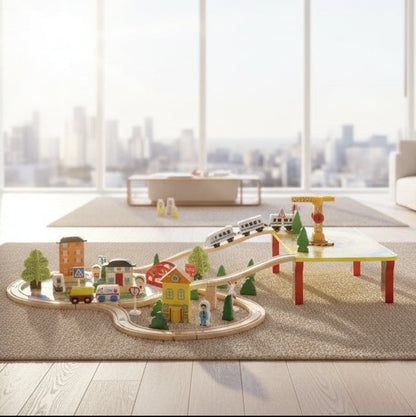 78 Pcs Wooden Railway Track Toy Early Educational Manual Control Car Set Gift