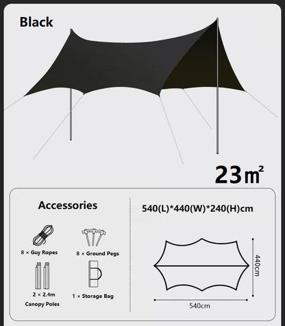 Camping Black-Glue Coating Canopy – Portable Beach & Outdoor Sun Shelter