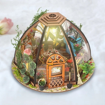 DIY Miniature Greenhouse Garden House Kit with LED Light