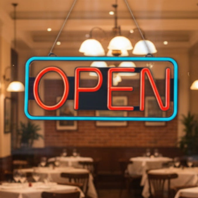 Large OPEN Sign Size L Neon LED Flashing & Remote Control 55CM