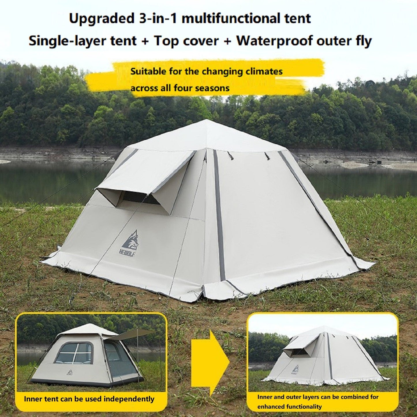 Portable Fully Automatic Waterproof Camping Tent with Canopy for All-Season