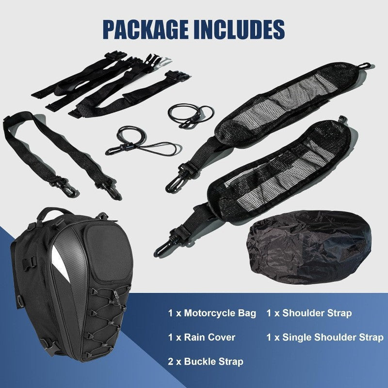 ECOTREK Expandable Waterproof Motorcycle Tail Bag & Backpack 25L–38L BQF1111