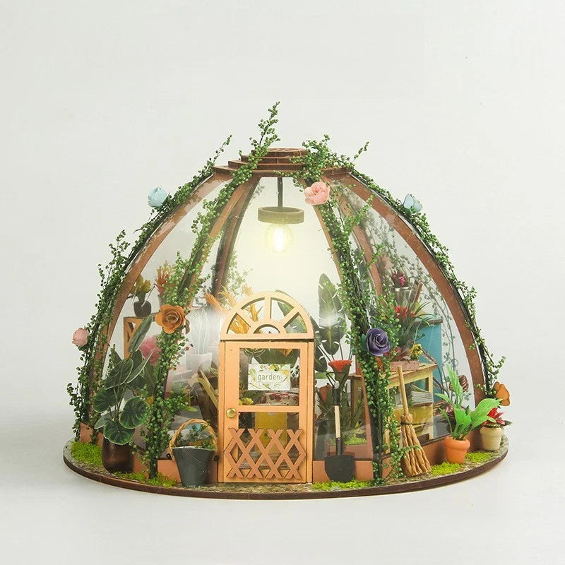 DIY Miniature Greenhouse Garden House Kit with LED Light
