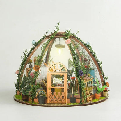 DIY Miniature Greenhouse Garden House Kit with LED Light