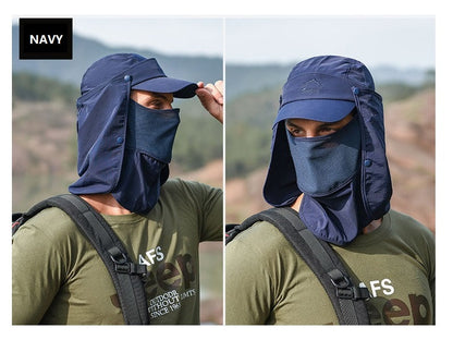 NAVY- Sun Hat Wide Brim Bucket Hats Outdoor Fishing Hiking Cap UV Protection