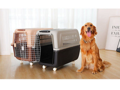 PP50 81cm - Wheeled Plastic Airline Travel Cage/Carrier/Crate with Bowl
