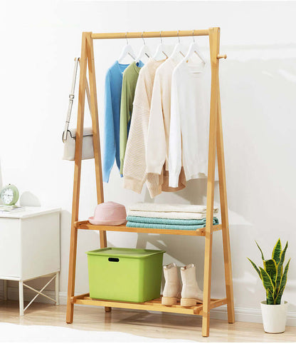 Cloth Rack Garment Rack Bamboo Clothes stand with Coat Rack - The Shopsite