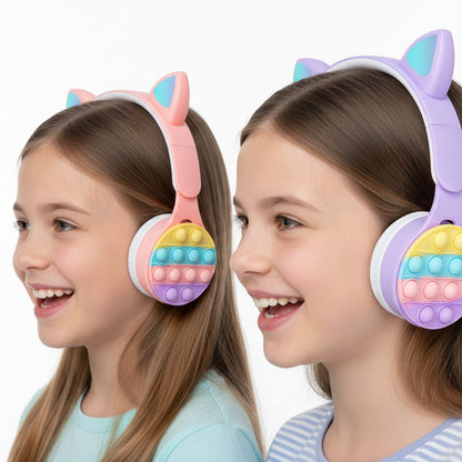 Rainbow Bubble Glowing Cat Ears Wireless Headset with Microphone Control LED