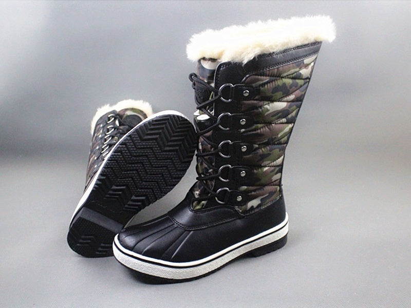 Winter Fluffy Collar Fleece Lining Lace-Up Warm Women Snow Explorer Boots 40