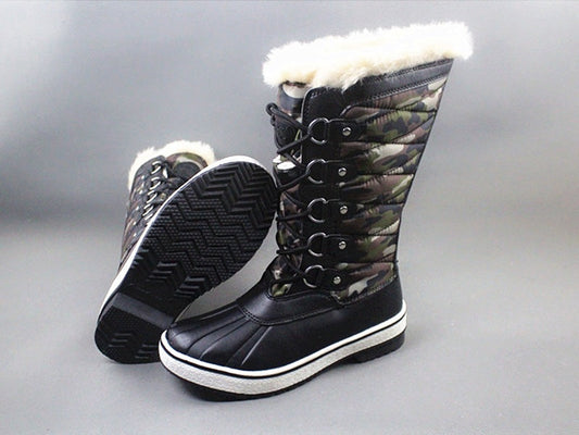 Winter Fluffy Collar Fleece Lining Lace-Up Warm Women Snow Explorer Boots 40
