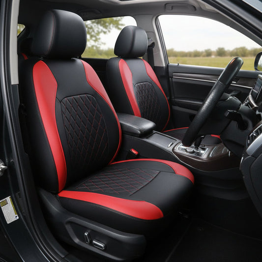 Universal Fit Faux Leather Full Set Black Automotive Seat Covers fits