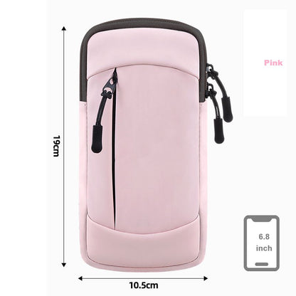 Waterproof Running Armband Phone Holder – 2 Pocket Sports Wrist Wallet for Gym & Outdoor Exercise (Fits up to 6.8” phone)