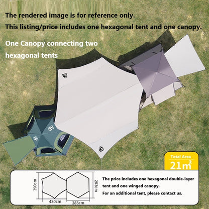 Pop-up Hexagonal Double-Layer Waterproof Tent + Winged Canopy