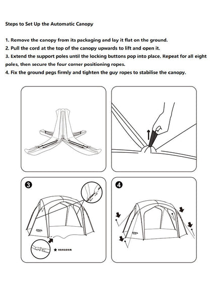 Automatic Dome Canopy & Tent – Includes 4 Side Walls and 1 Groundsheet