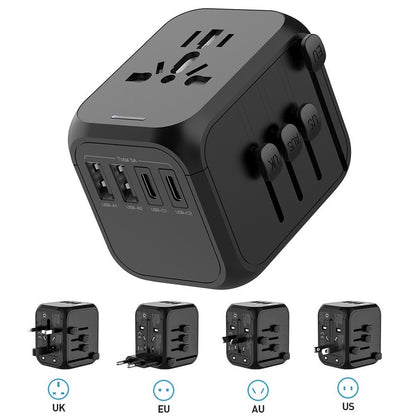 International Travel Adapter Charger Universal Plug For EU UK AU US with USB USB-C Ports