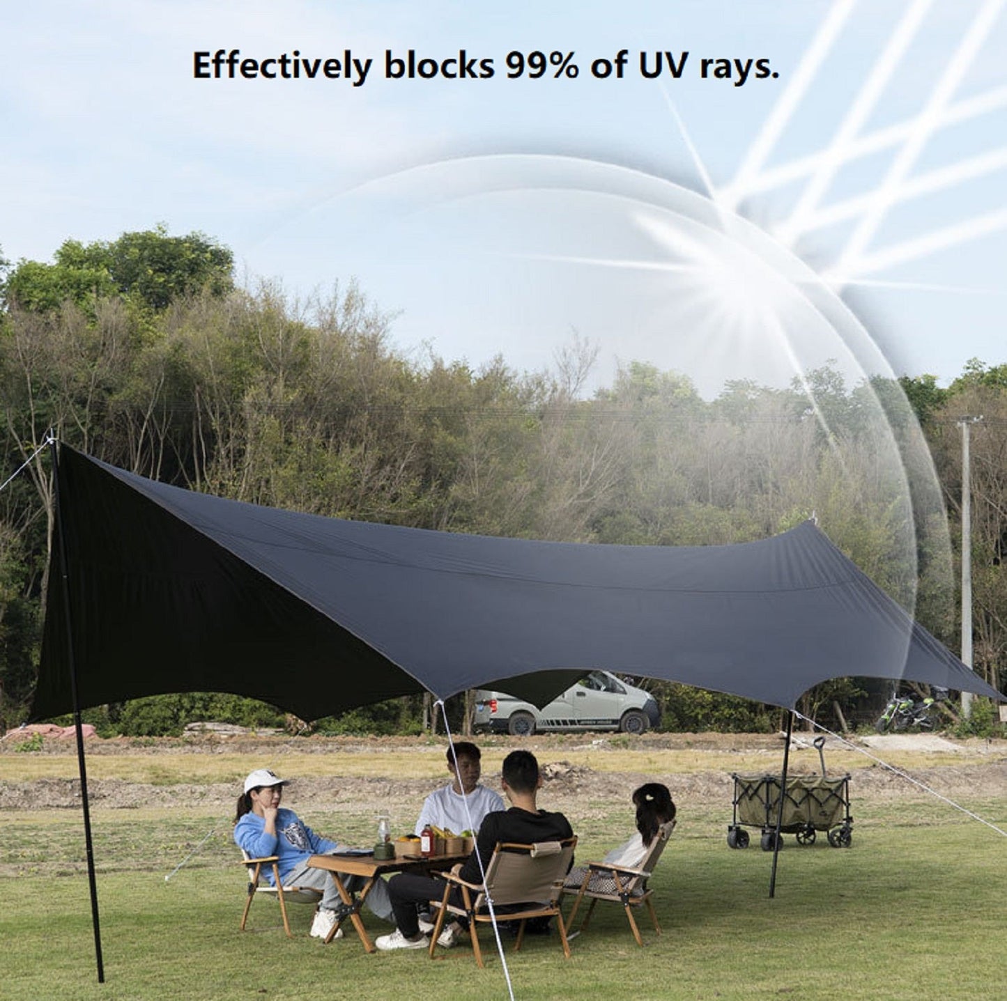 Camping Black-Glue Coating Canopy – Portable Beach & Outdoor Sun Shelter
