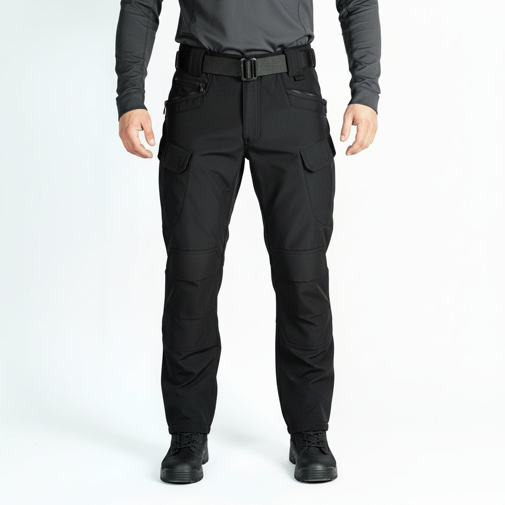 Men's Tactical Pants Water Resistant Cargo Pants Soft Shell Fleece Lined BLACK