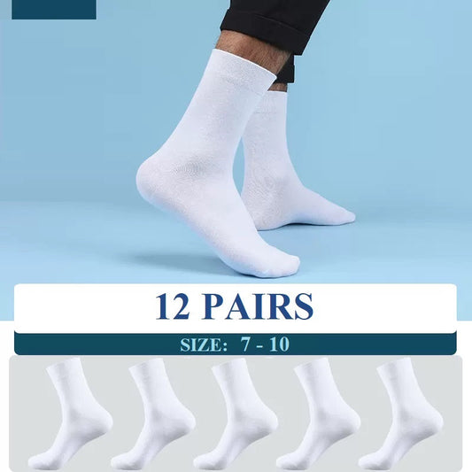 12 Pairs White Socks Business Socks Crew Socks Dress Socks Men's - SIZE7-10
